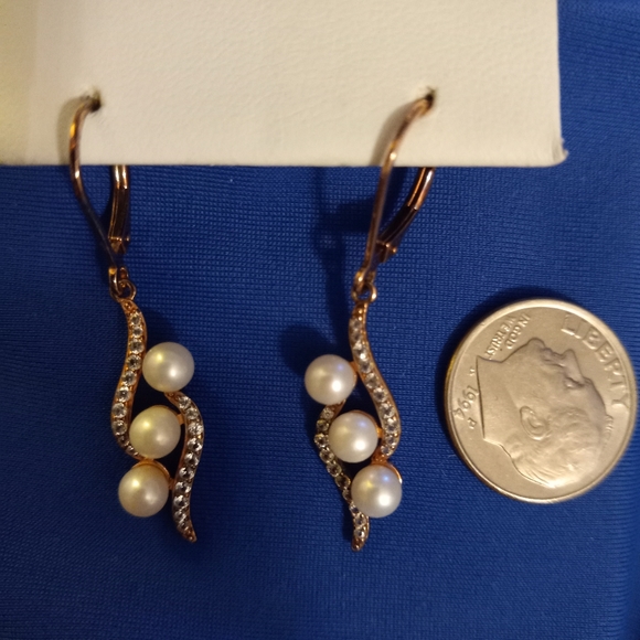 14K Rose Gold Pearl Dangle Earrings - Picture 8 of 9